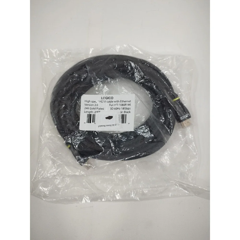 Logicol High Speed HDMI Cable with Ethernet 4K 60Hz (20ft)‎ 1080/4k